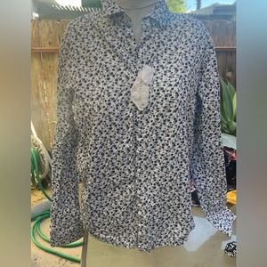 White button up with tiny blue flowers-